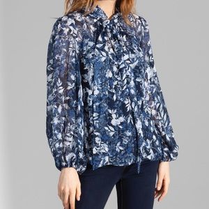 Shoshanna Floral printed chiffon tie neck blouse size M